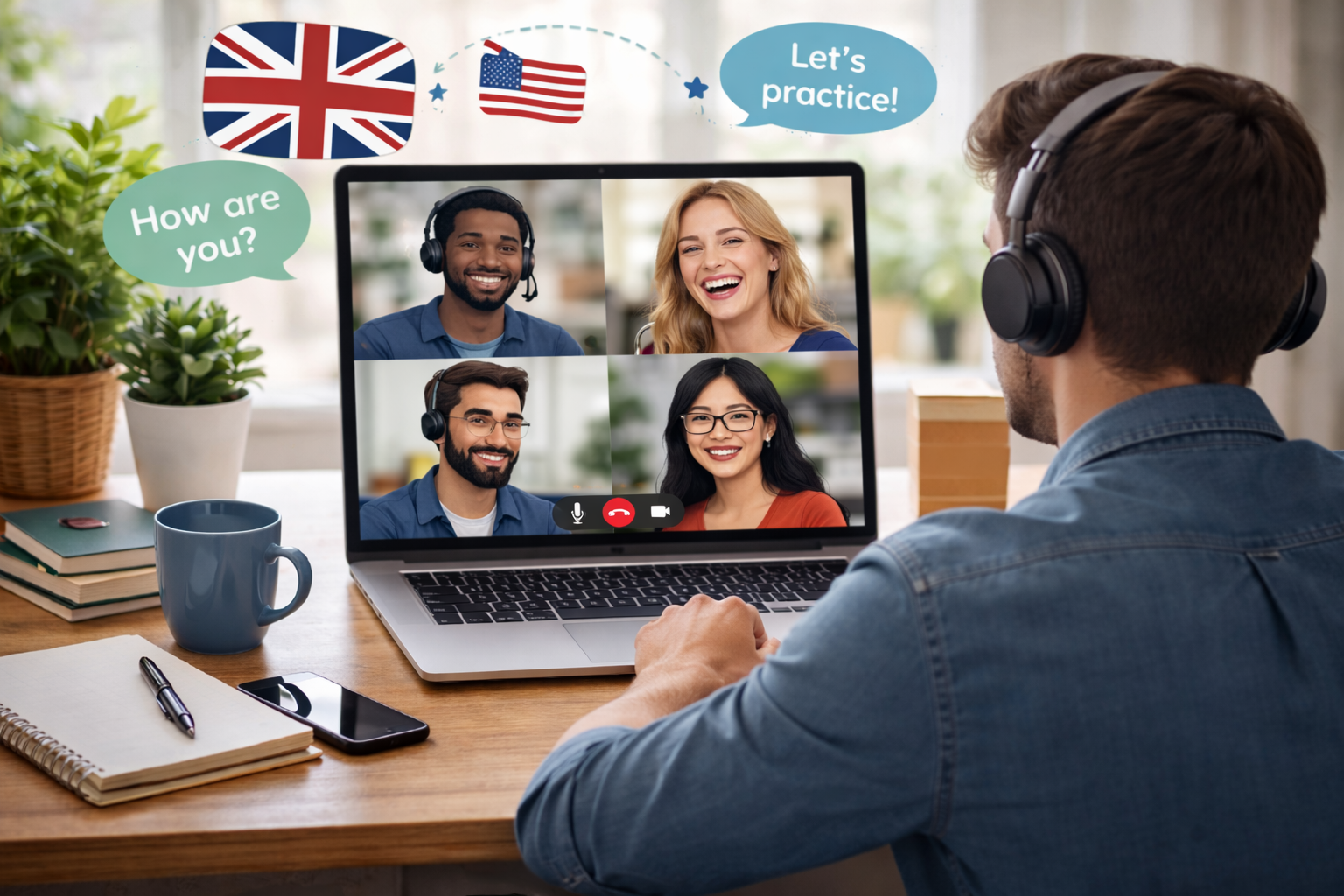 Students having a conversation in a cozy room